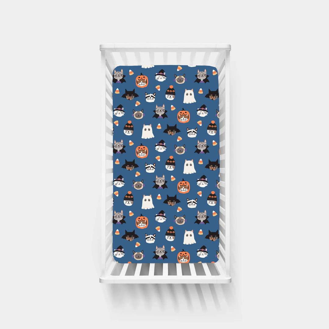 Spooky Cat Society (Crib Sheet) - Blue