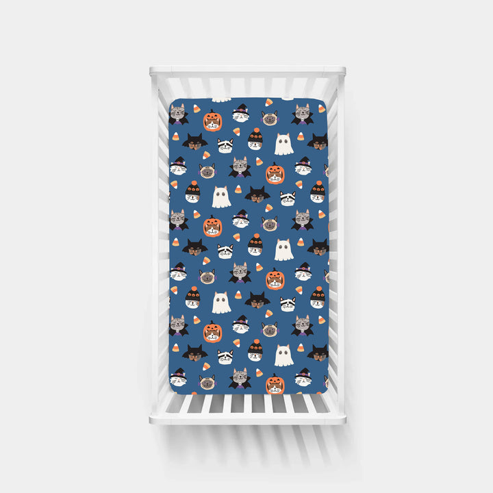 Spooky Cat Society (Crib Sheet) - Blue