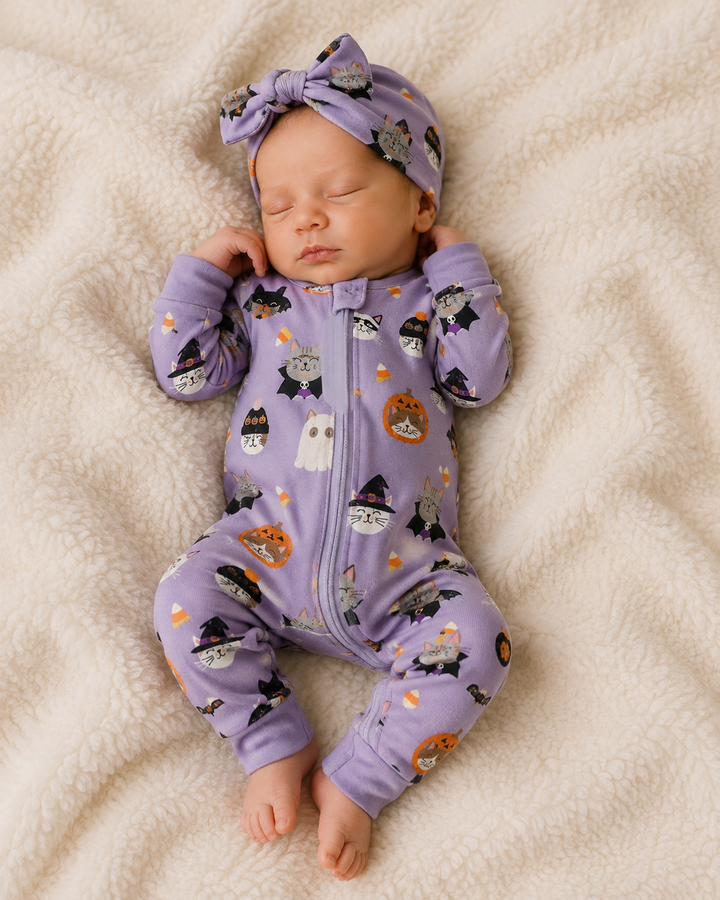 Spooky Cat Society (Convertible Zip Footies) - Purple