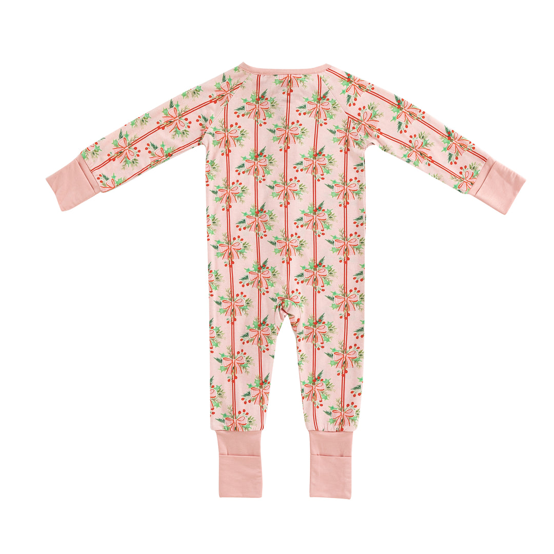 Ribbon & Holly (Convertible Zip Footies)