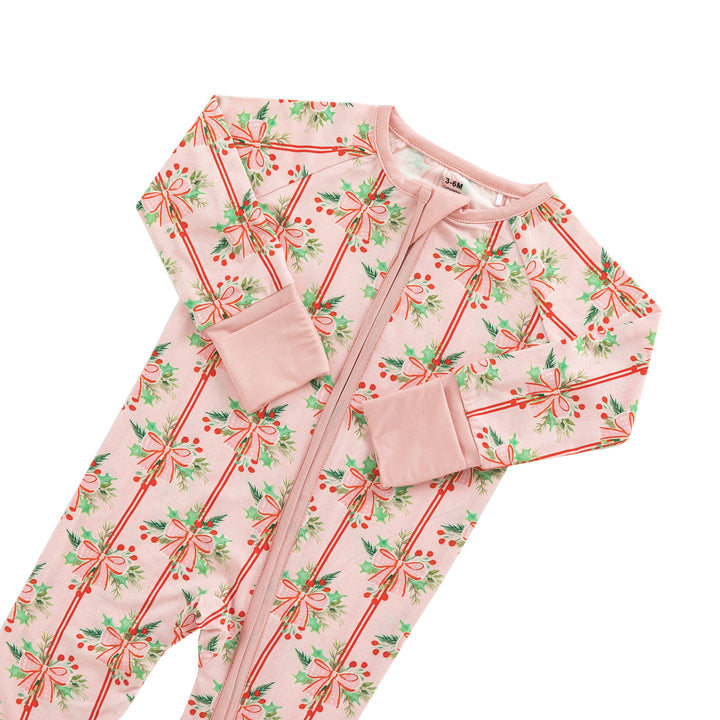 Ribbon & Holly (Convertible Zip Footies)