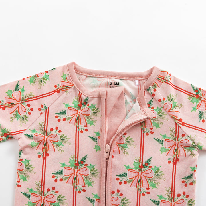 Ribbon & Holly (Convertible Zip Footies)