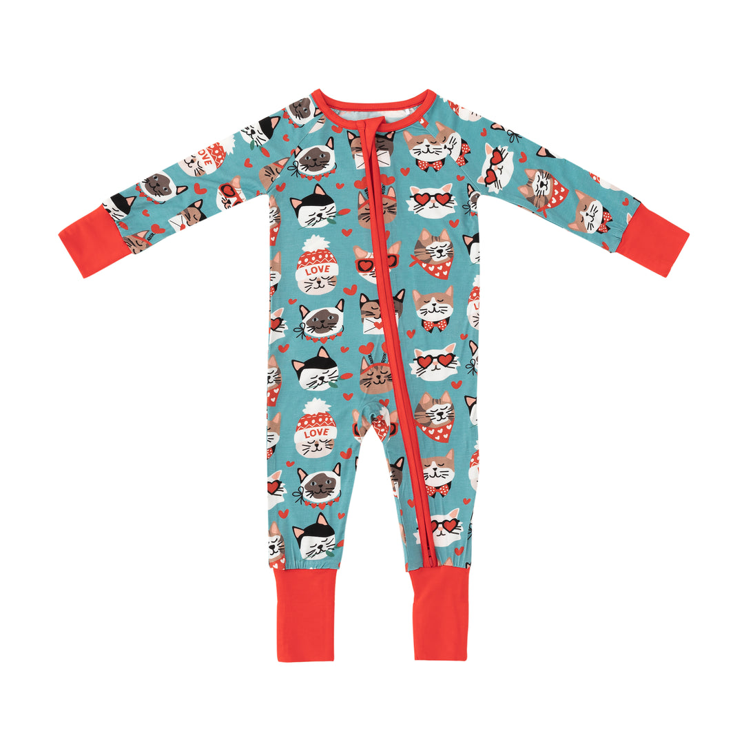 Purrfectly Loved  (Convertible Zip Footies) - Heirloom Blue