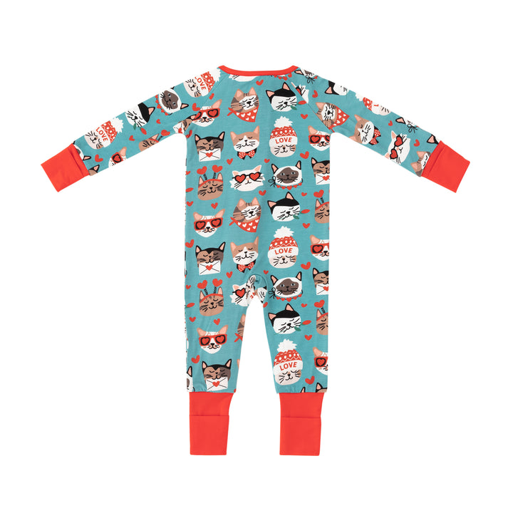 Purrfectly Loved  (Convertible Zip Footies) - Heirloom Blue