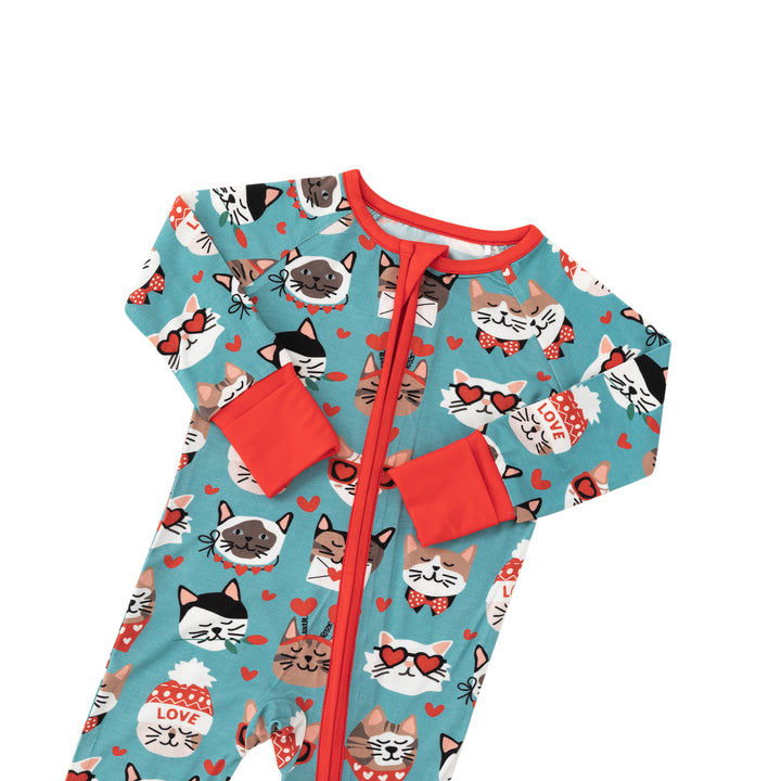 Purrfectly Loved  (Convertible Zip Footies) - Heirloom Blue