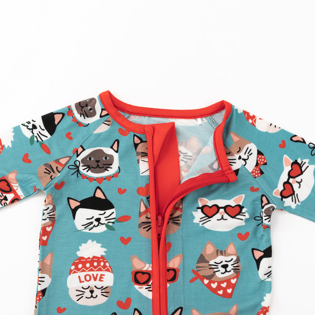 Purrfectly Loved  (Convertible Zip Footies) - Heirloom Blue