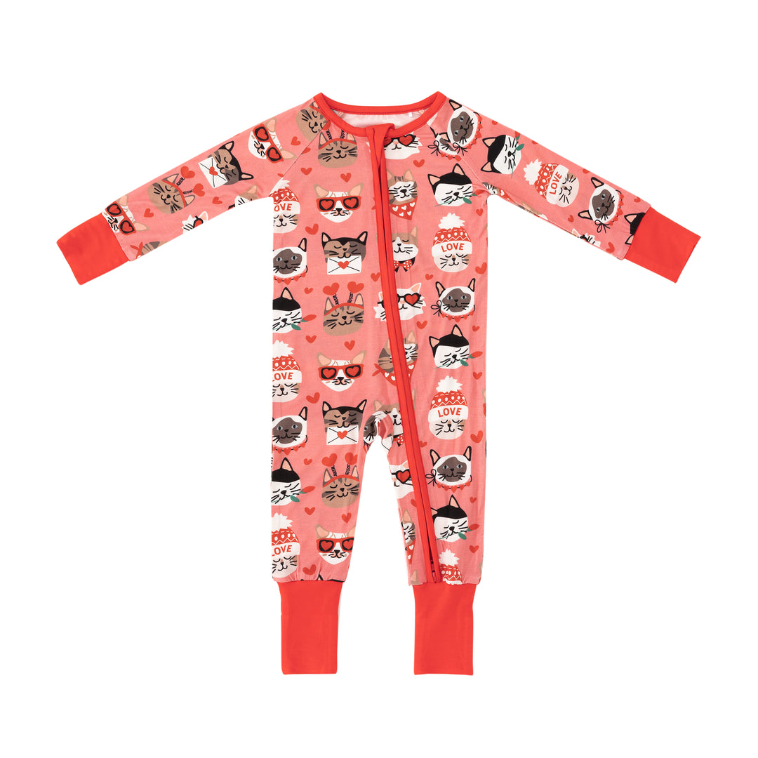 Purrfectly Loved  (Convertible Zip Footies) - Warm Rose