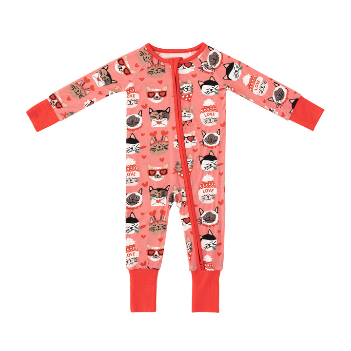 Purrfectly Loved  (Convertible Zip Footies) - Warm Rose