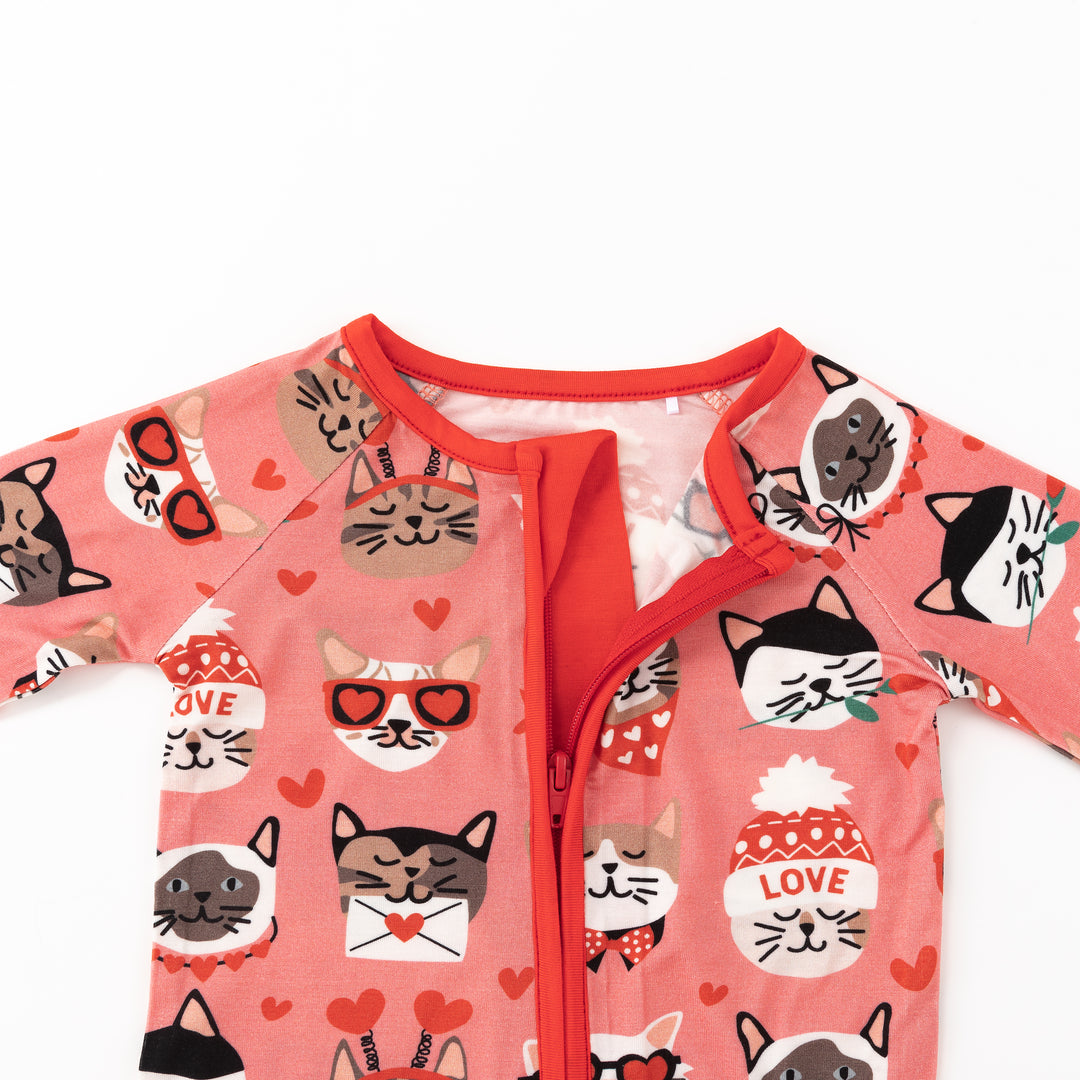 Purrfectly Loved  (Convertible Zip Footies) - Warm Rose