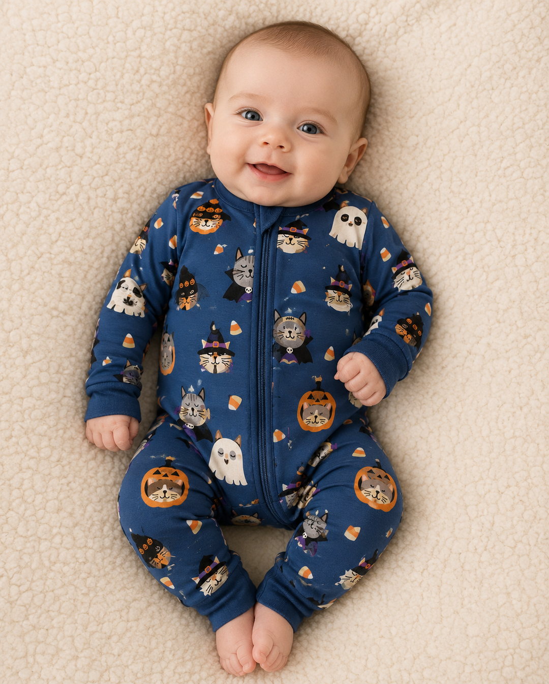 Spooky Cat Society (Convertible Zip Footies) - Blue