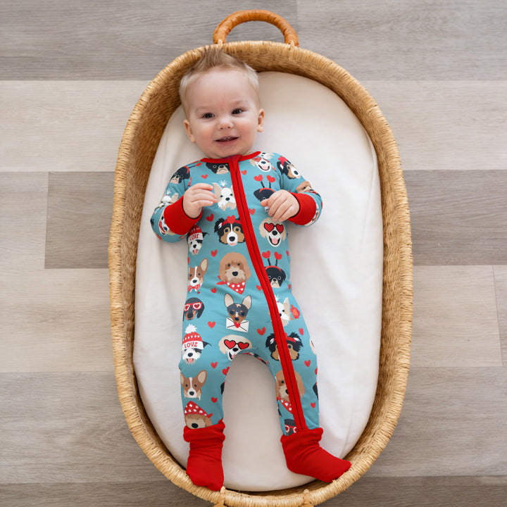 Puppy Love (Convertible Zip Footies) - Heirloom Blue