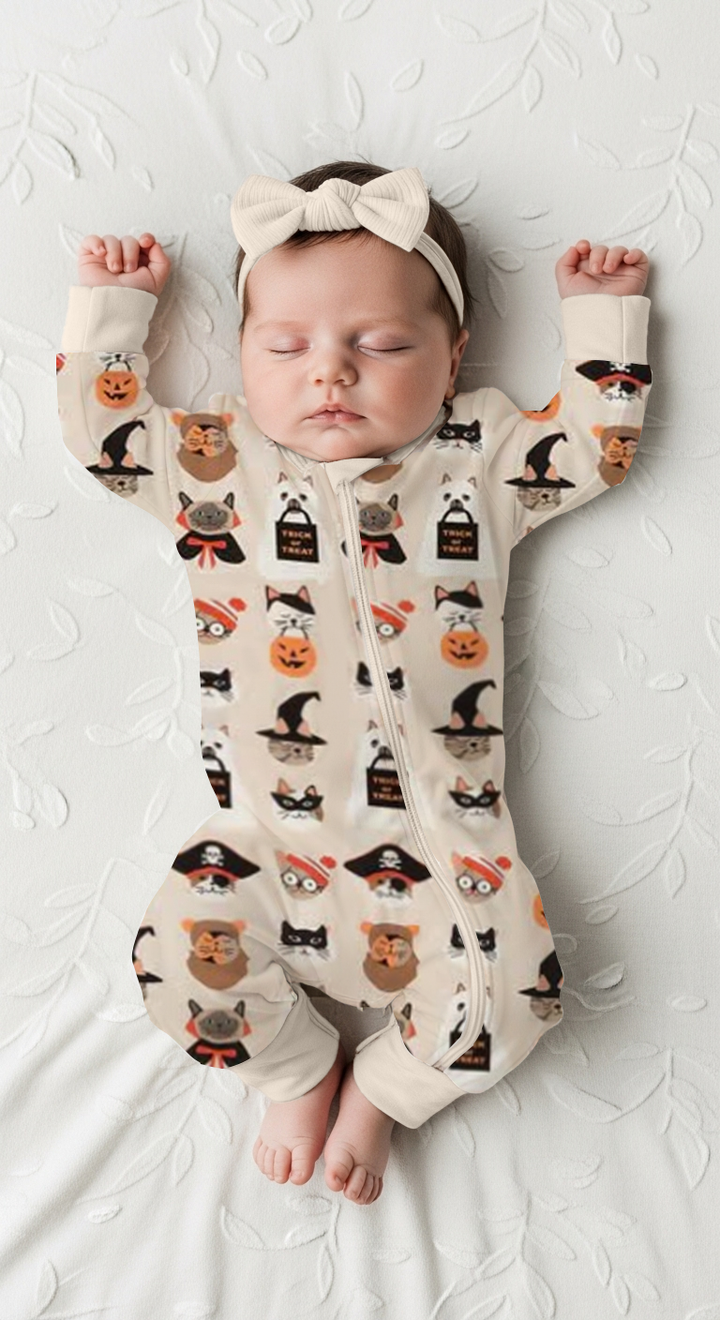 PREORDER - Meow & Treat (Convertible Zip Footies)