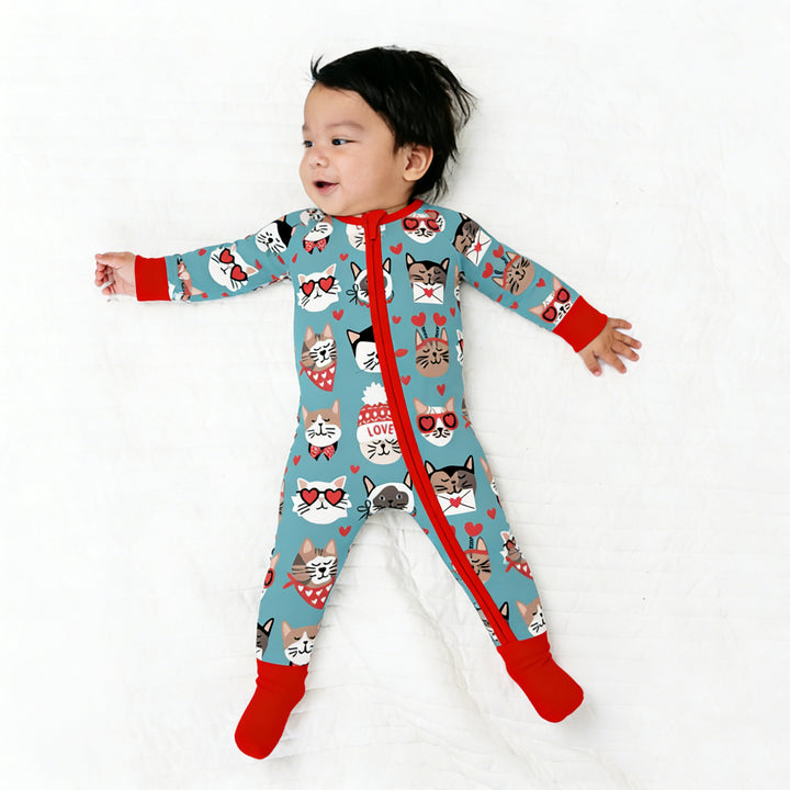 Purrfectly Loved  (Convertible Zip Footies) - Heirloom Blue