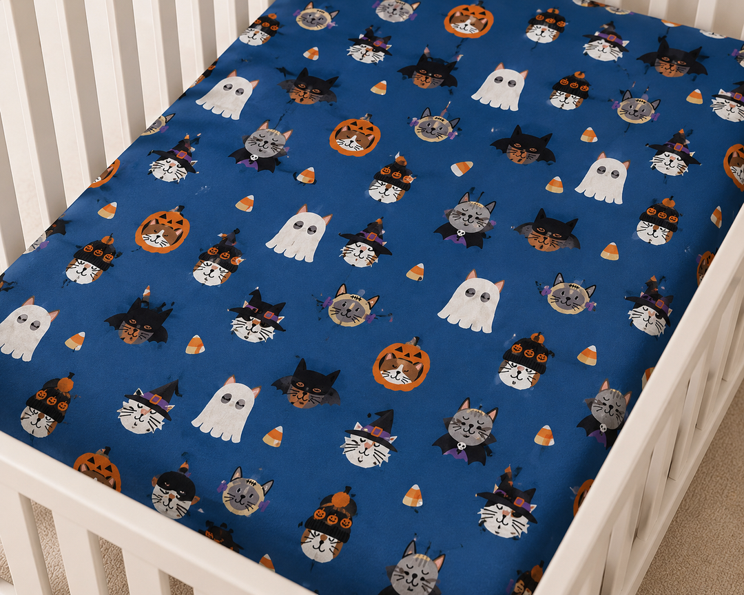 Spooky Cat Society (Crib Sheet) - Blue