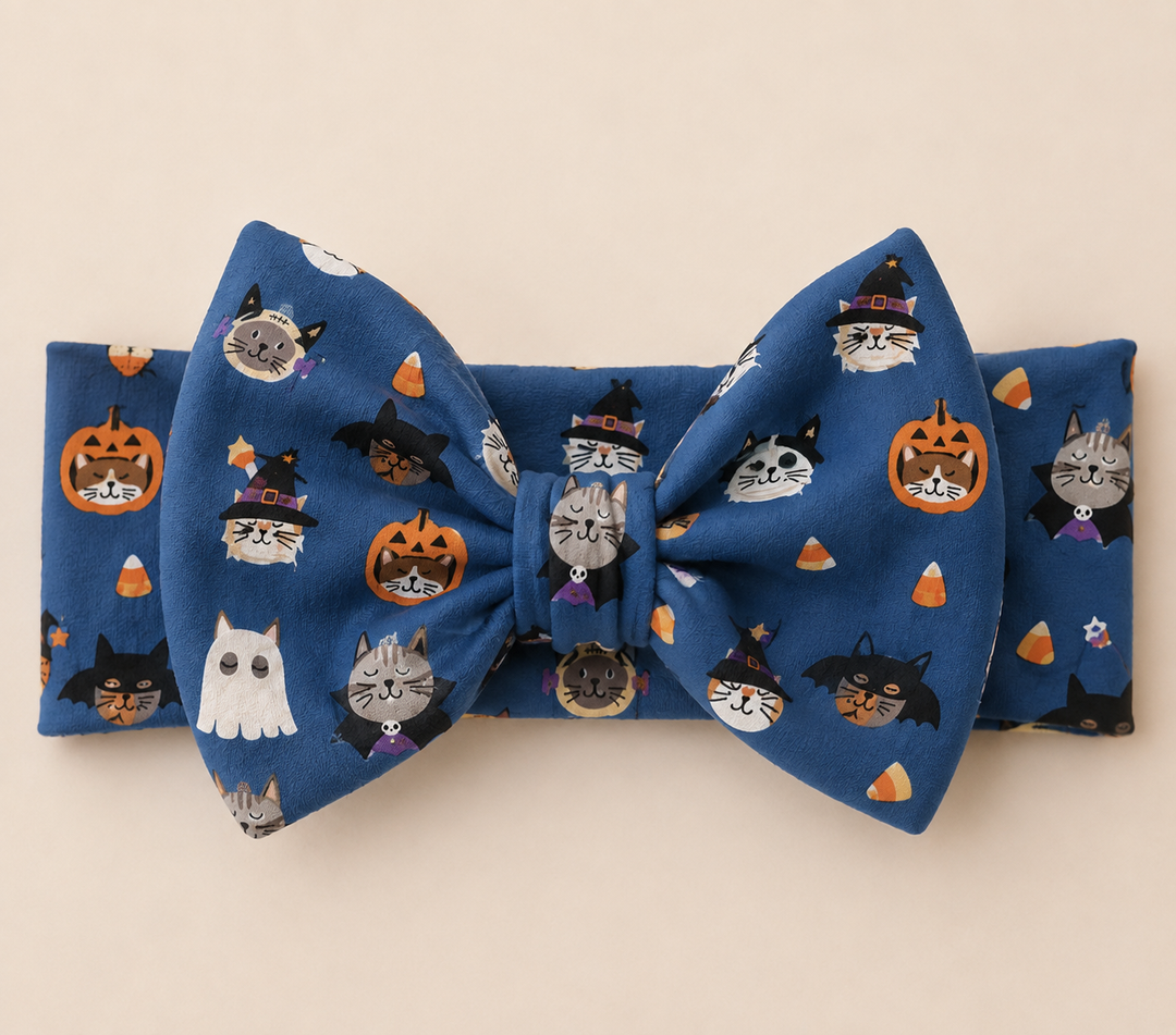 Spooky Cat Society (Bow Headband) - Blue