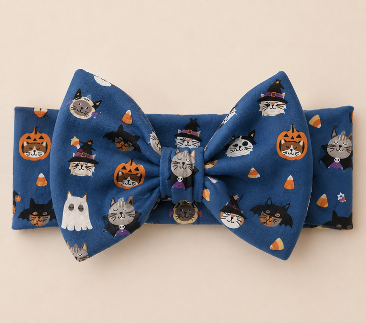 Spooky Cat Society (Bow Headband) - Blue
