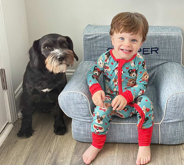 Puppy Love (Convertible Zip Footies) - Heirloom Blue