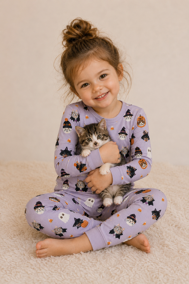 Spooky Cat Society (Long Sleeve PJ) - Purple