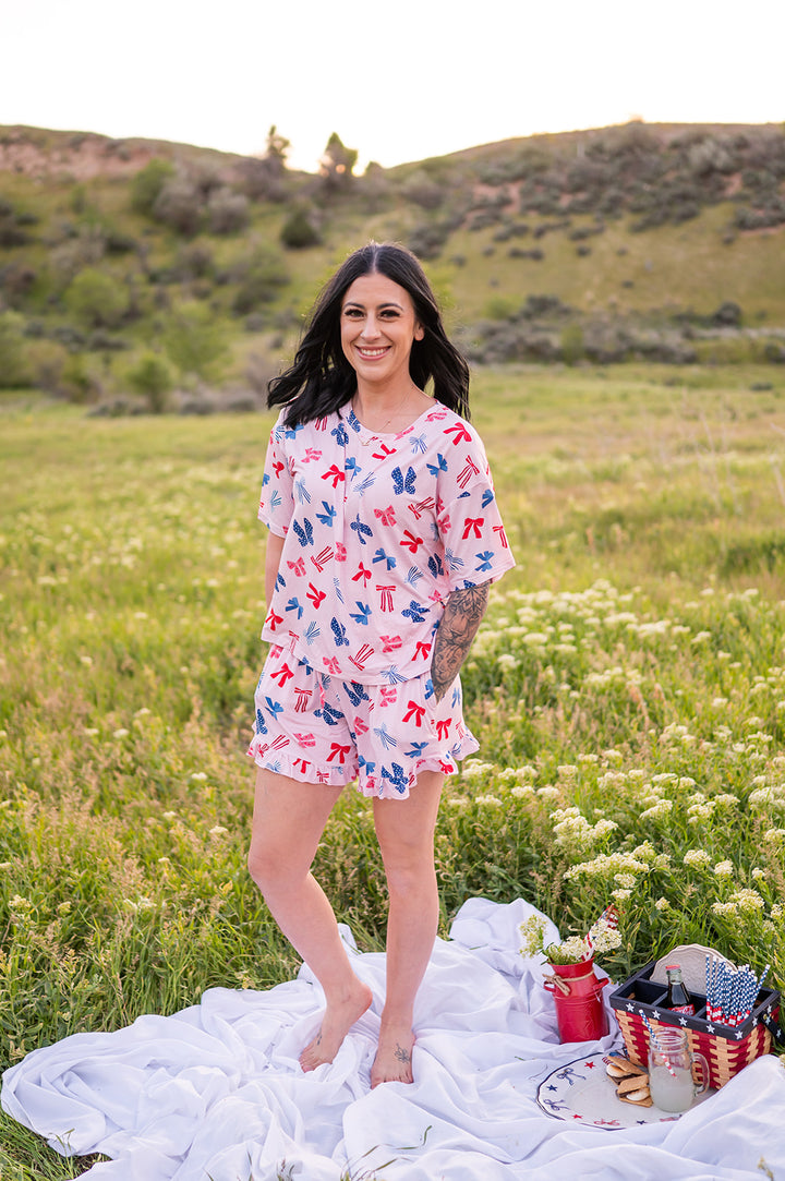 Americana Bows (Women’s Ruffle Short PJ Set)