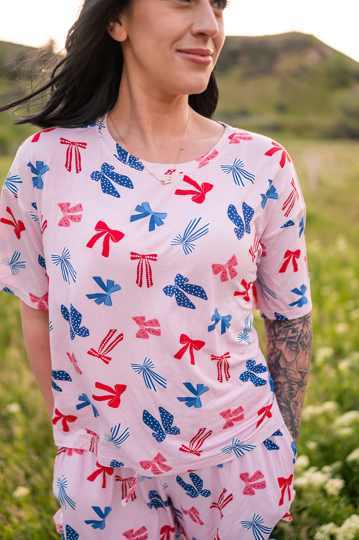 Americana Bows (Women’s Ruffle Short PJ Set)