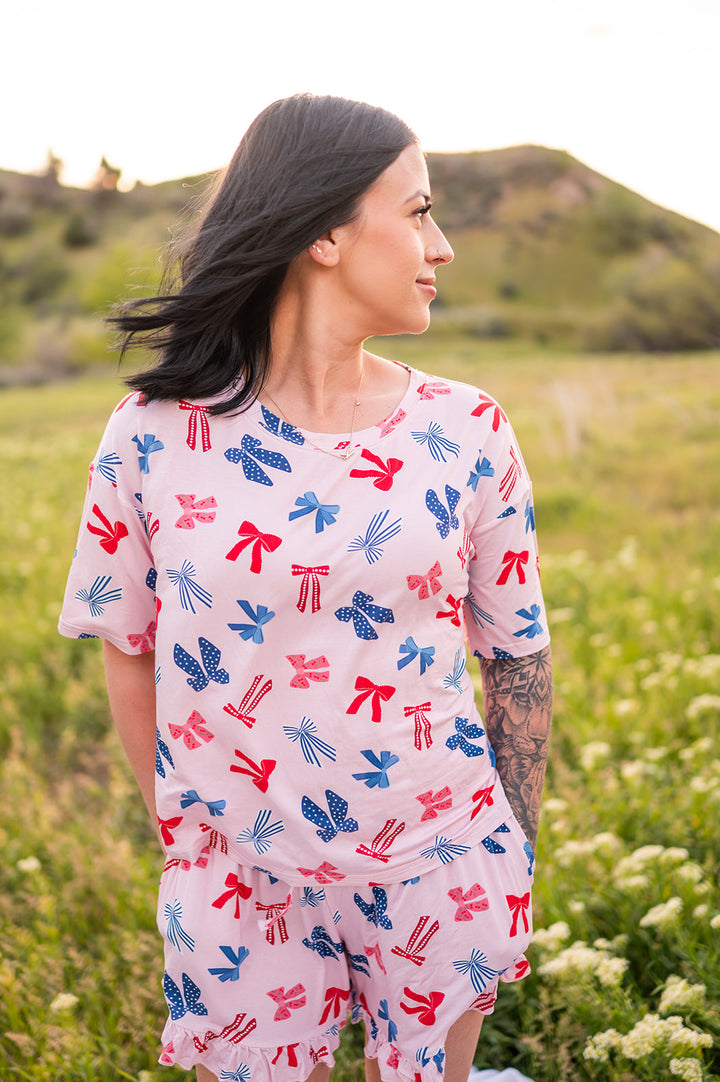 Americana Bows (Women’s Ruffle Short PJ Set)