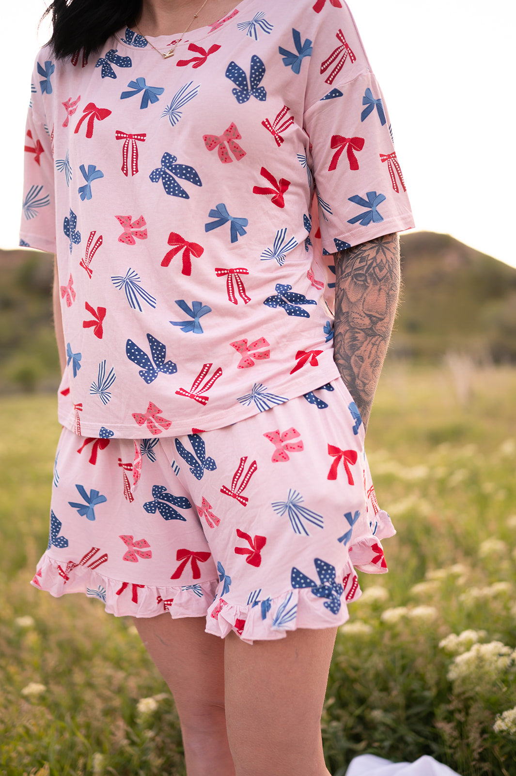 Americana Bows (Women’s Ruffle Short PJ Set)