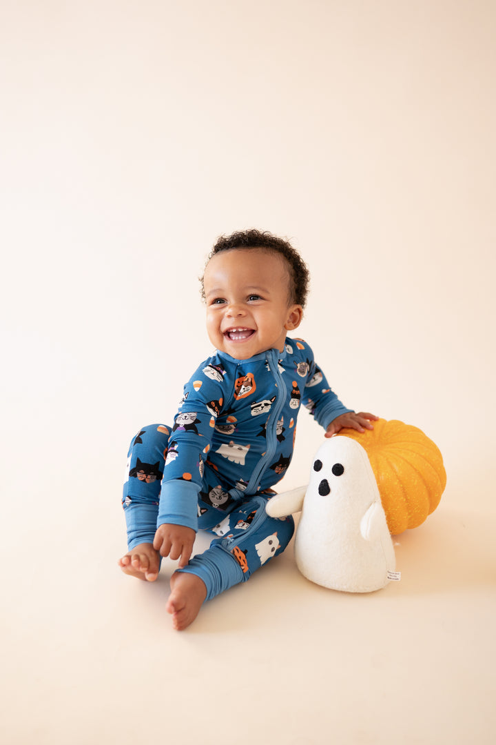 Spooky Cat Society (Convertible Zip Footies) - Blue