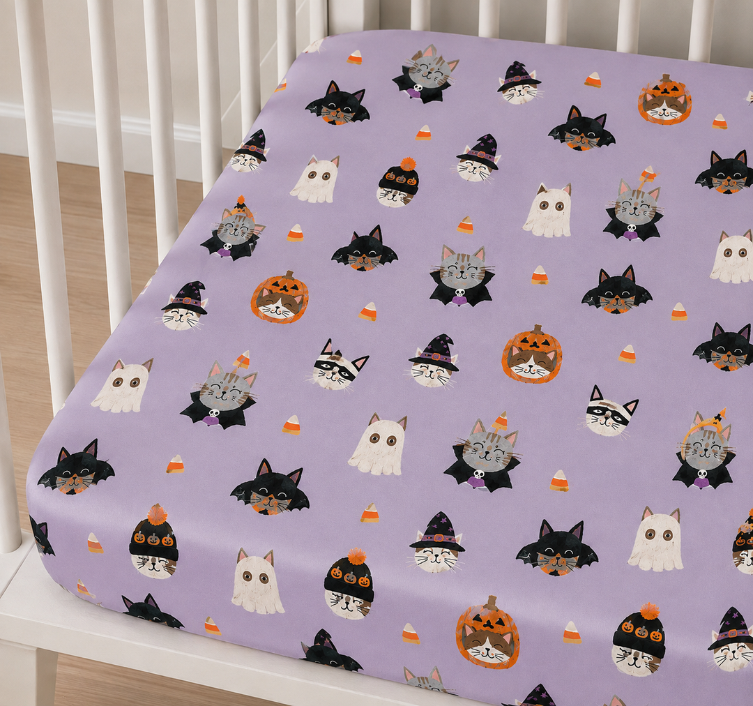 Spooky Cat Society (Crib Sheet) - Purple