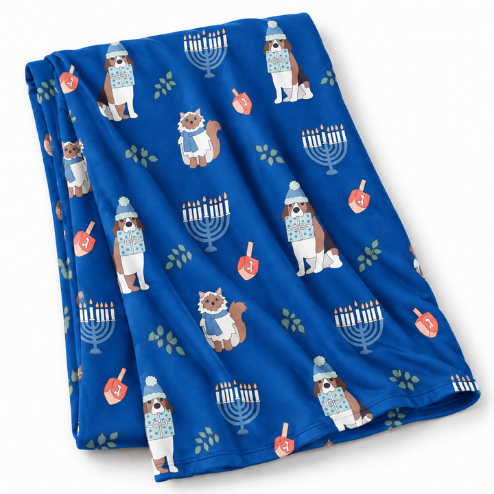 Hanukkah Pets (Dream Blanket) - Blue — AI-generated product image