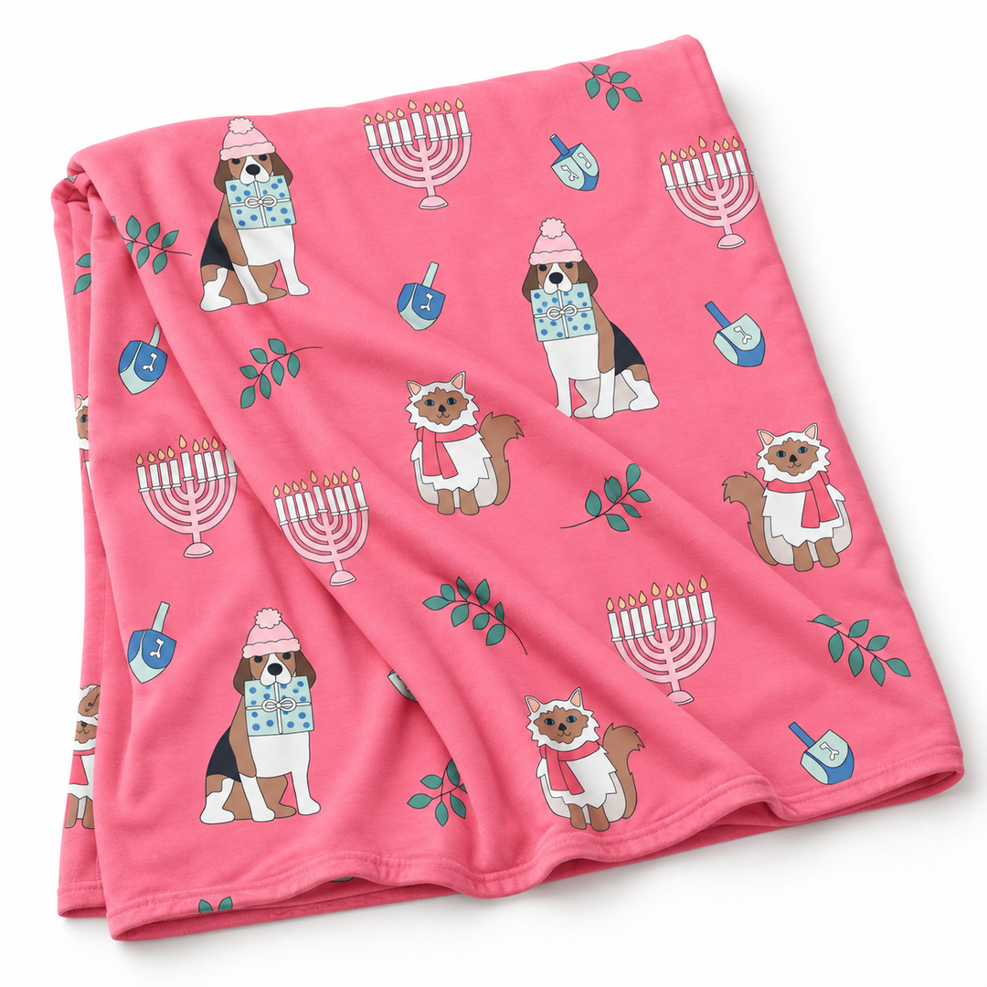Hanukkah Pets (Dream Blanket) - Pink — AI-generated product image