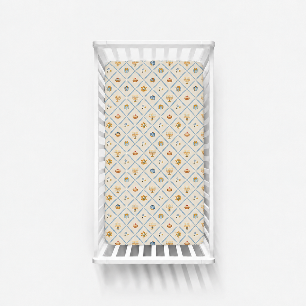 Hanukkah Wishes (Crib Sheet) — AI-generated product mockup
