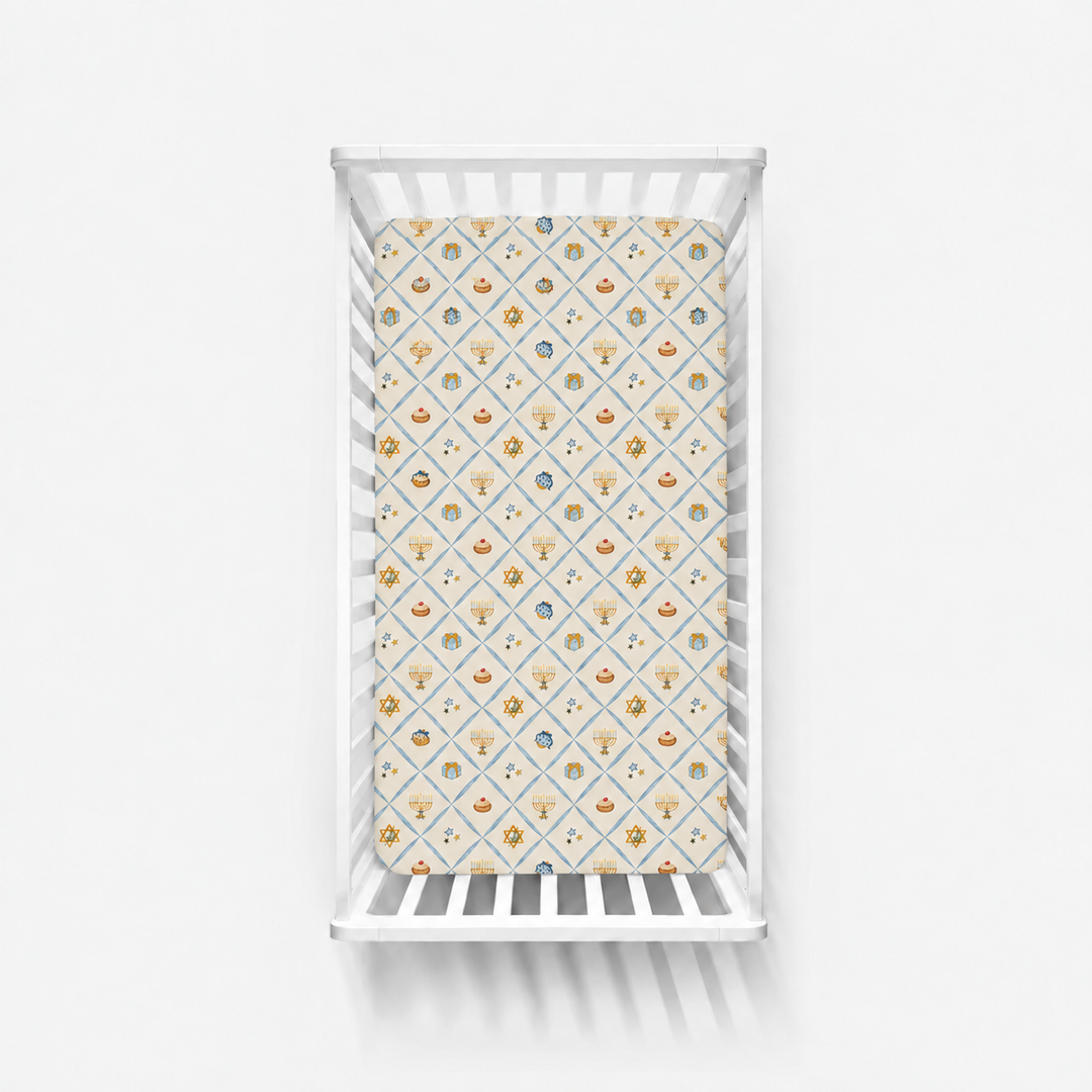 Hanukkah Wishes (Crib Sheet) — AI-generated product mockup