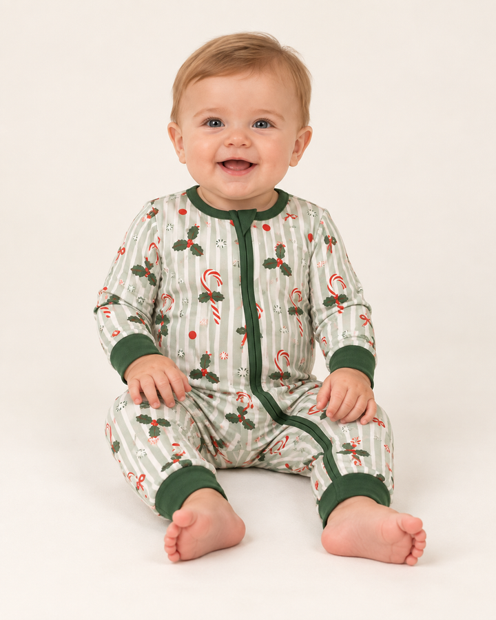Peppermint Lane (Convertible Zip Footies) - Holly Green