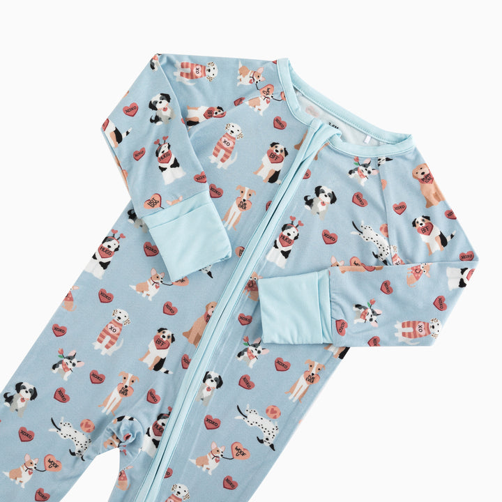 Pups & Kisses (Convertible Zip Footies) - Blue