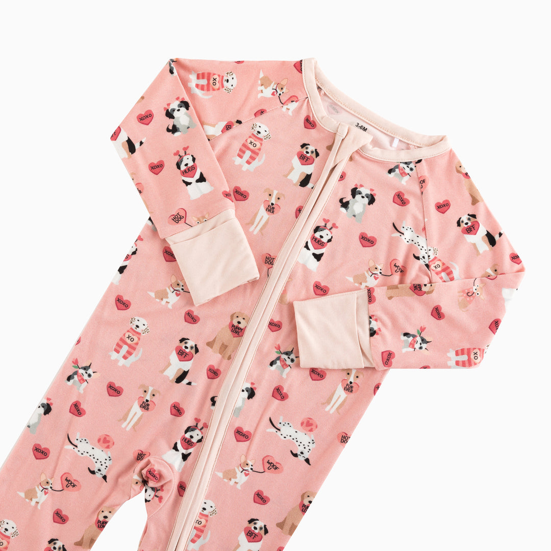 Pups & Kisses (Convertible Zip Footies) - Pink