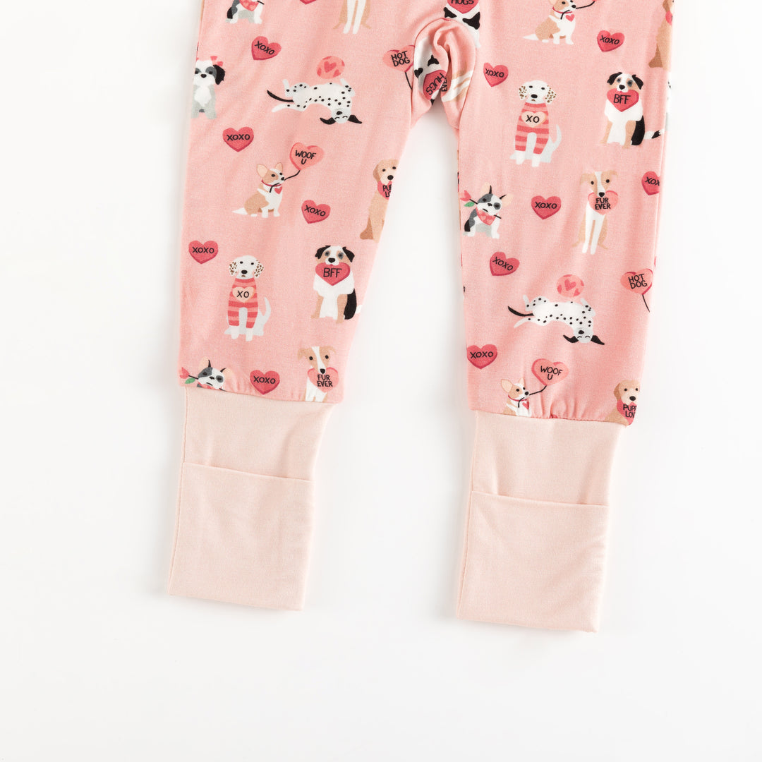 Pups & Kisses (Convertible Zip Footies) - Pink