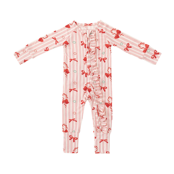 Peppermint Lane (Ruffle Convertible Zip Footies) - Pink Bows - Photo 1
