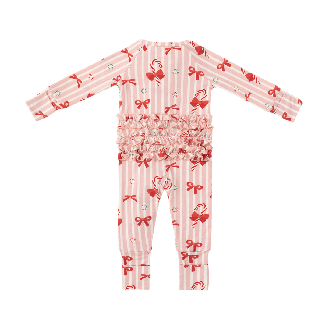 Peppermint Lane (Ruffle Convertible Zip Footies) - Pink Bows - Photo 2