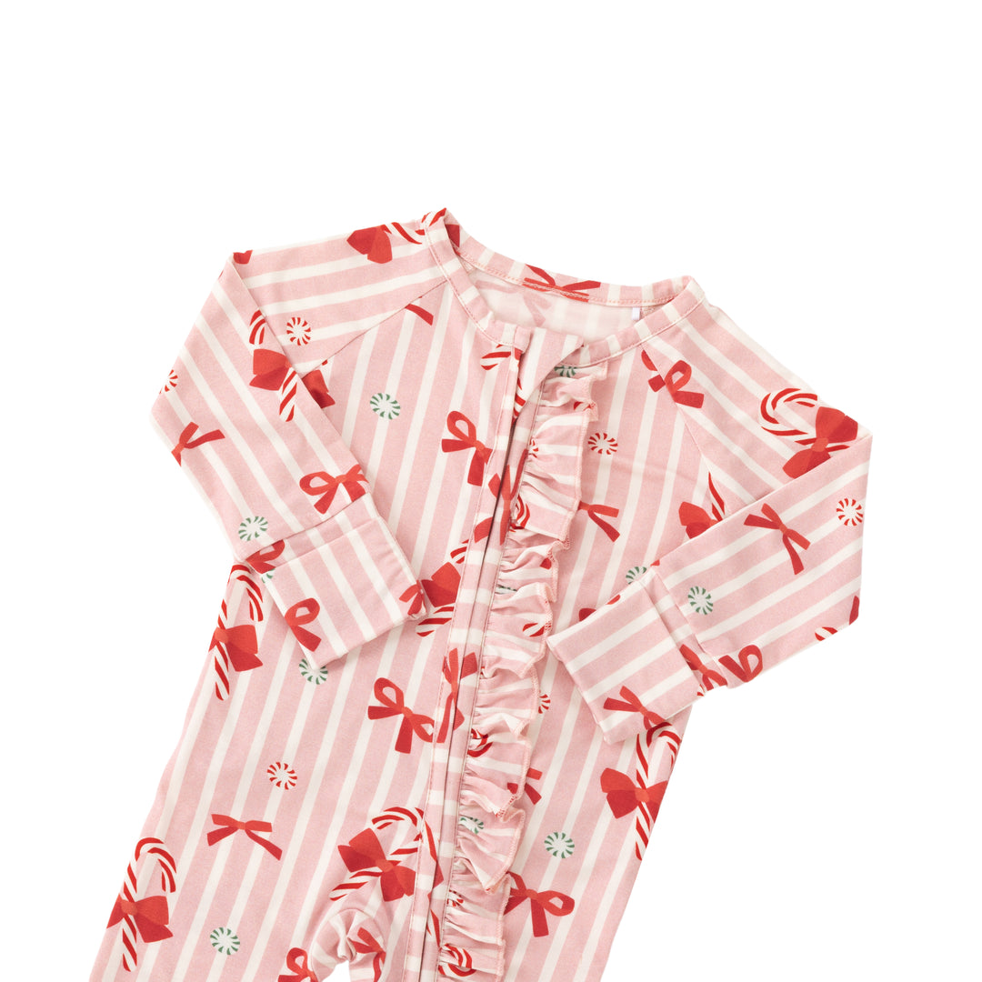 Peppermint Lane (Ruffle Convertible Zip Footies) - Pink Bows - Photo 3