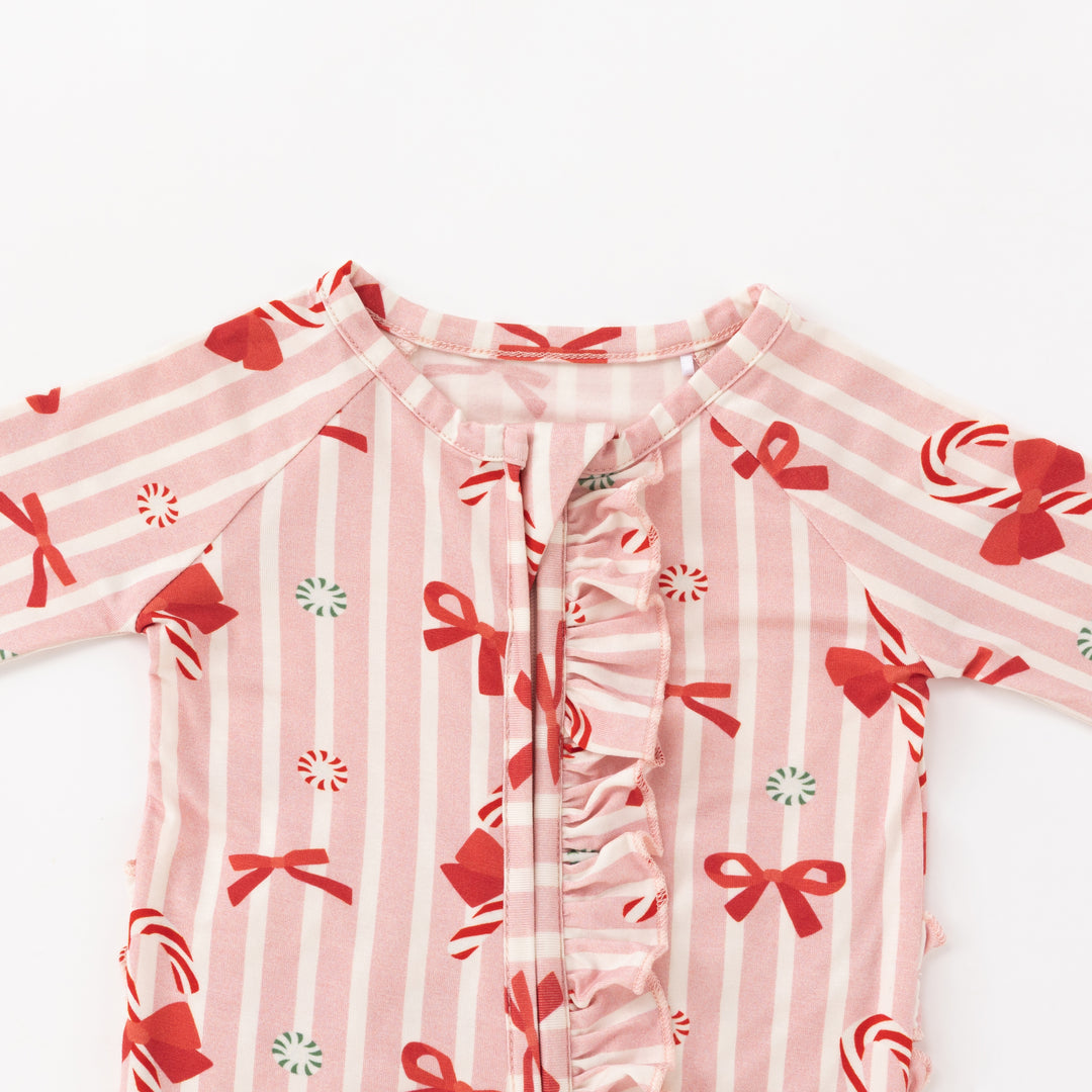 Peppermint Lane (Ruffle Convertible Zip Footies) - Pink Bows - Photo 4