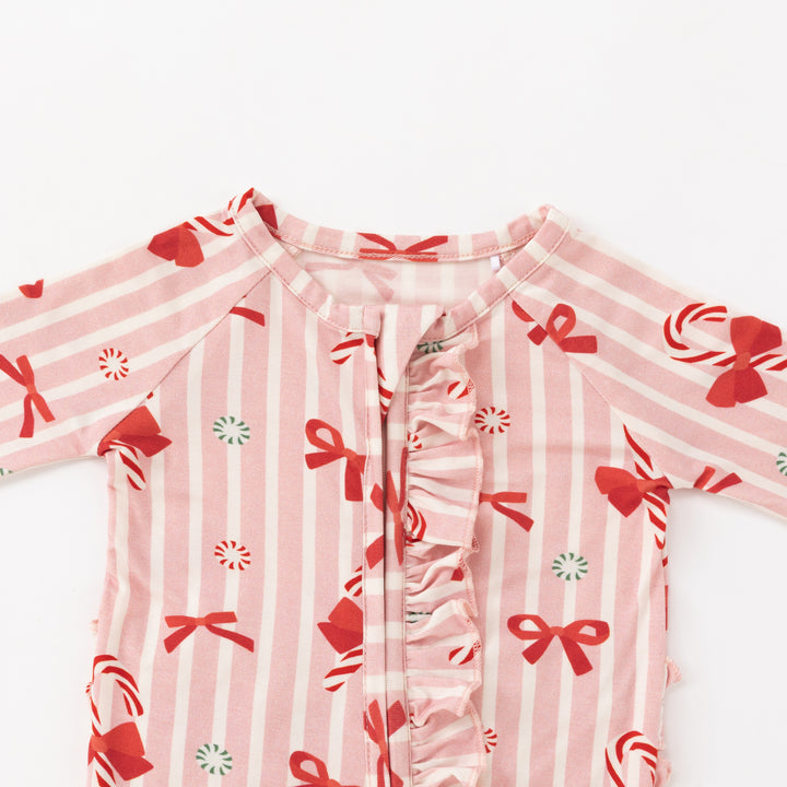 Peppermint Lane (Ruffle Convertible Zip Footies) - Pink Bows - Photo 4
