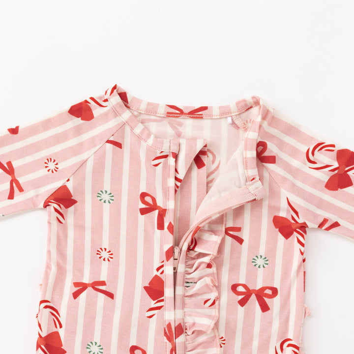 Peppermint Lane (Ruffle Convertible Zip Footies) - Pink Bows - Photo 5