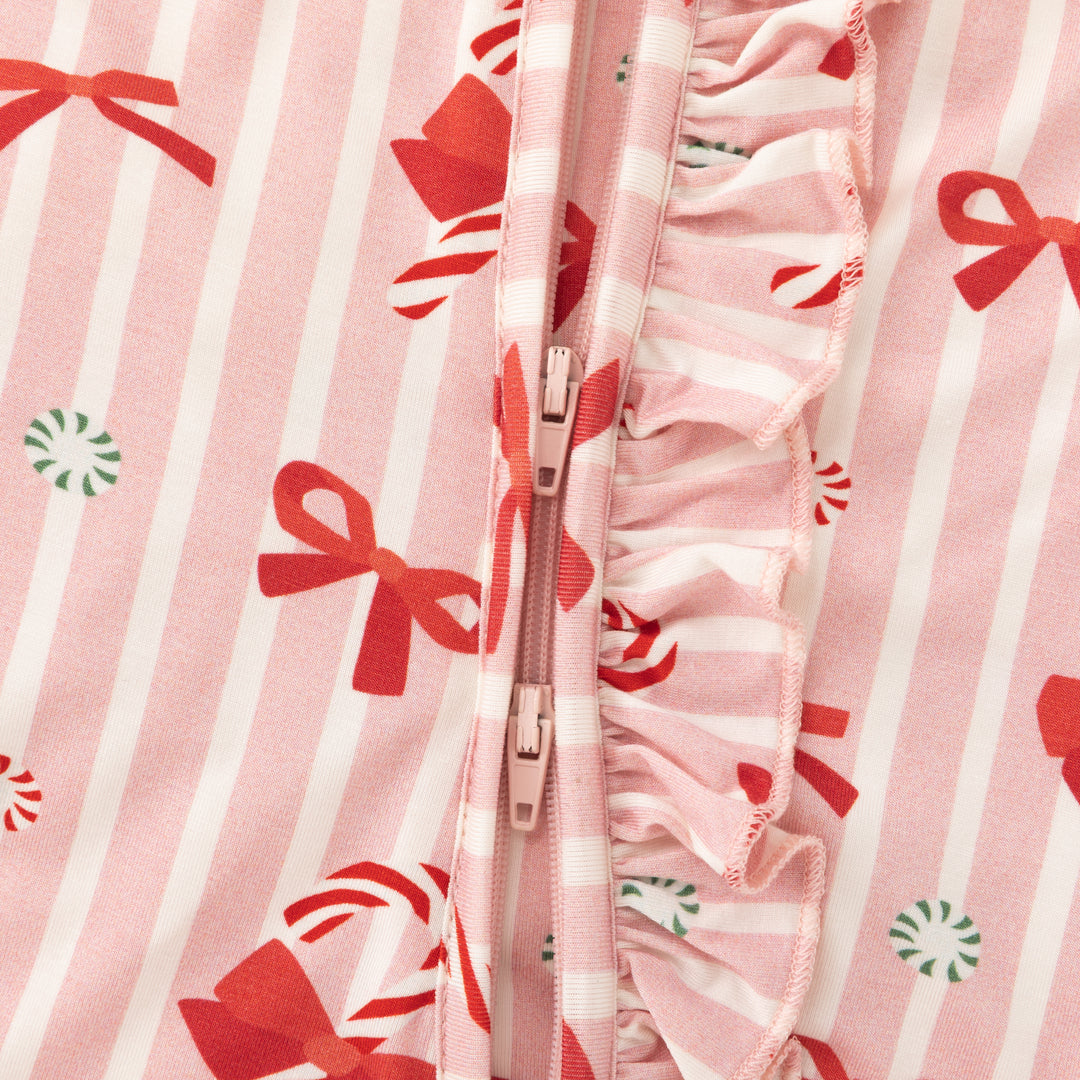 Peppermint Lane (Ruffle Convertible Zip Footies) - Pink Bows - Photo 6