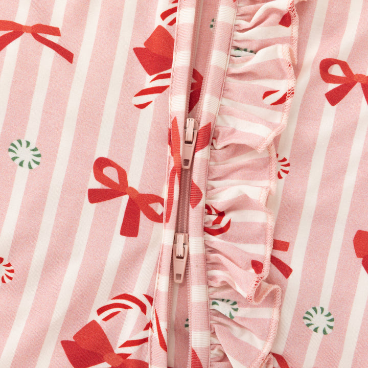 Peppermint Lane (Ruffle Convertible Zip Footies) - Pink Bows - Photo 6