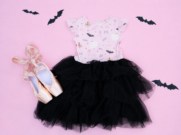 Boo-tiful Ballet short sleeve tutu dress flat lay