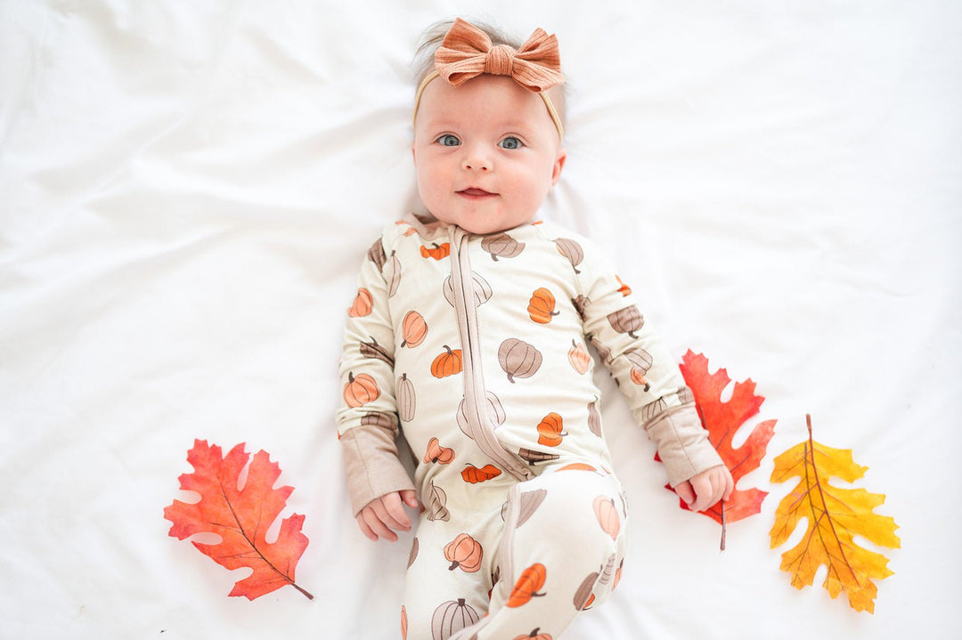 Pumpkins Beige (Convertible Zip Footies) - Dreamlet