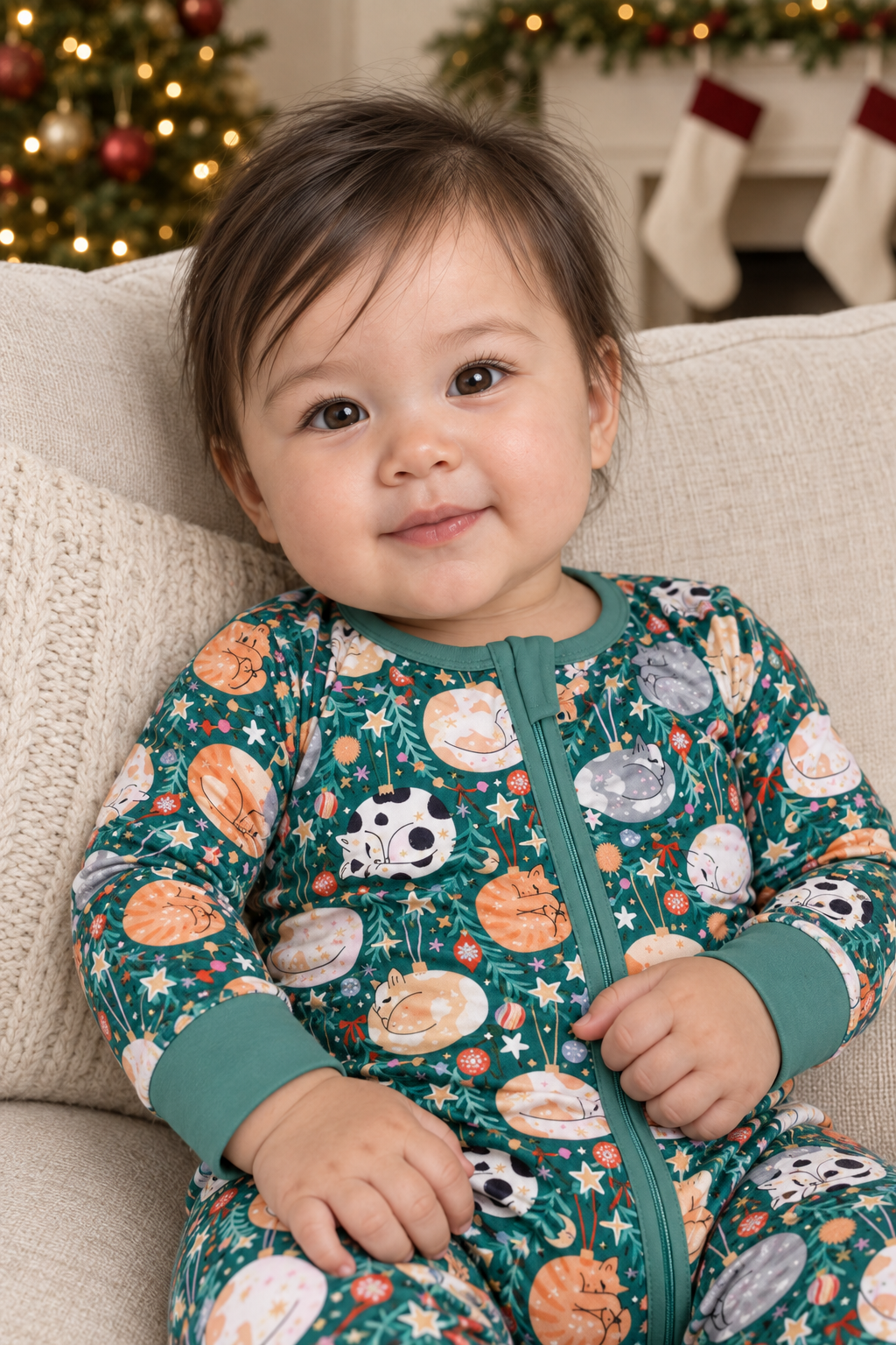 Merry Little Meows (Convertible Zip Footies) — detail view.