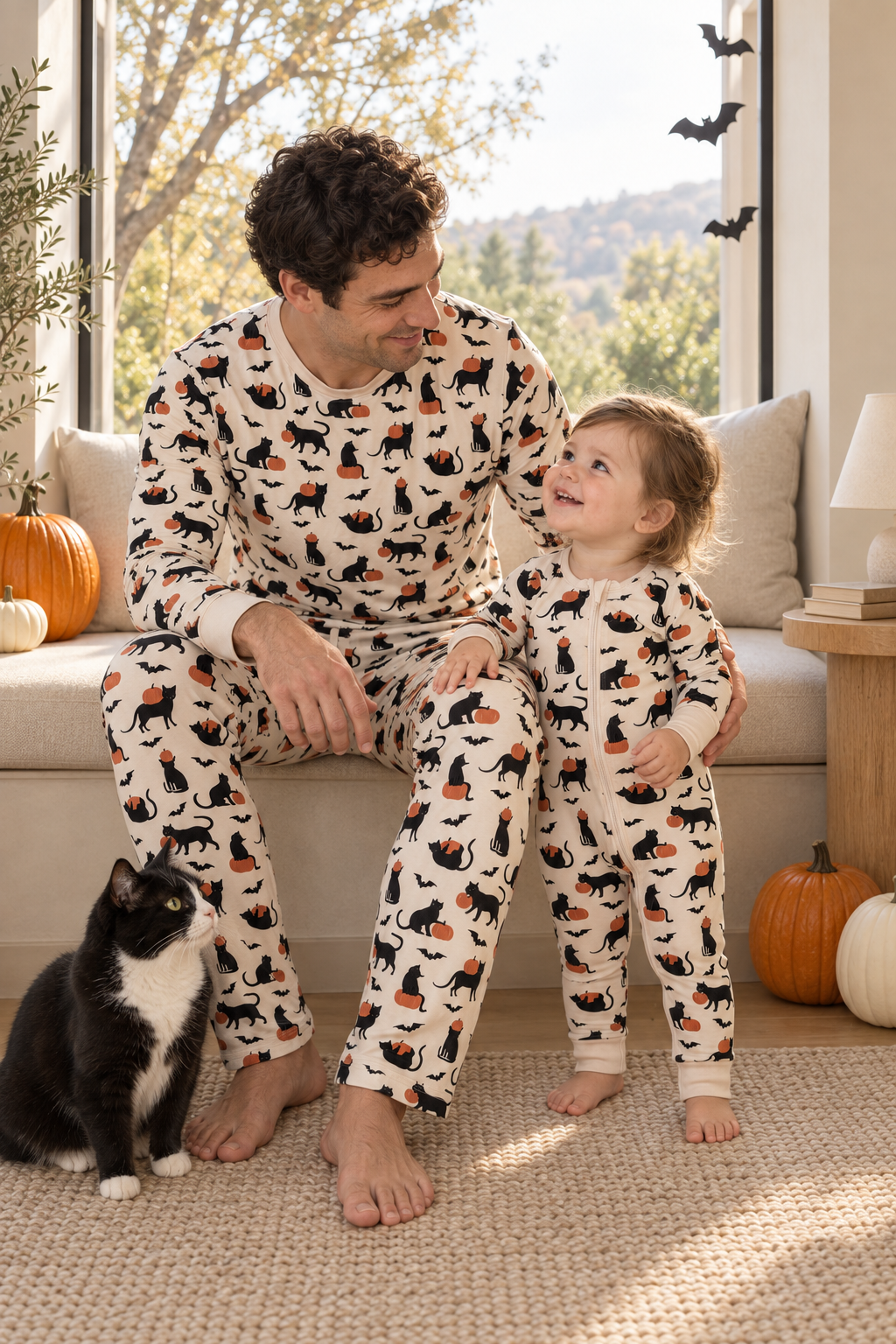 Dad wearing Pumpkin Cats men&