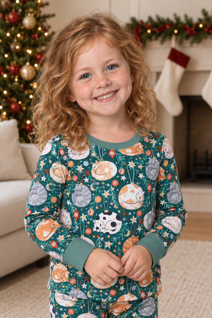 Merry Little Meows (Long Sleeve PJ) — detail view.