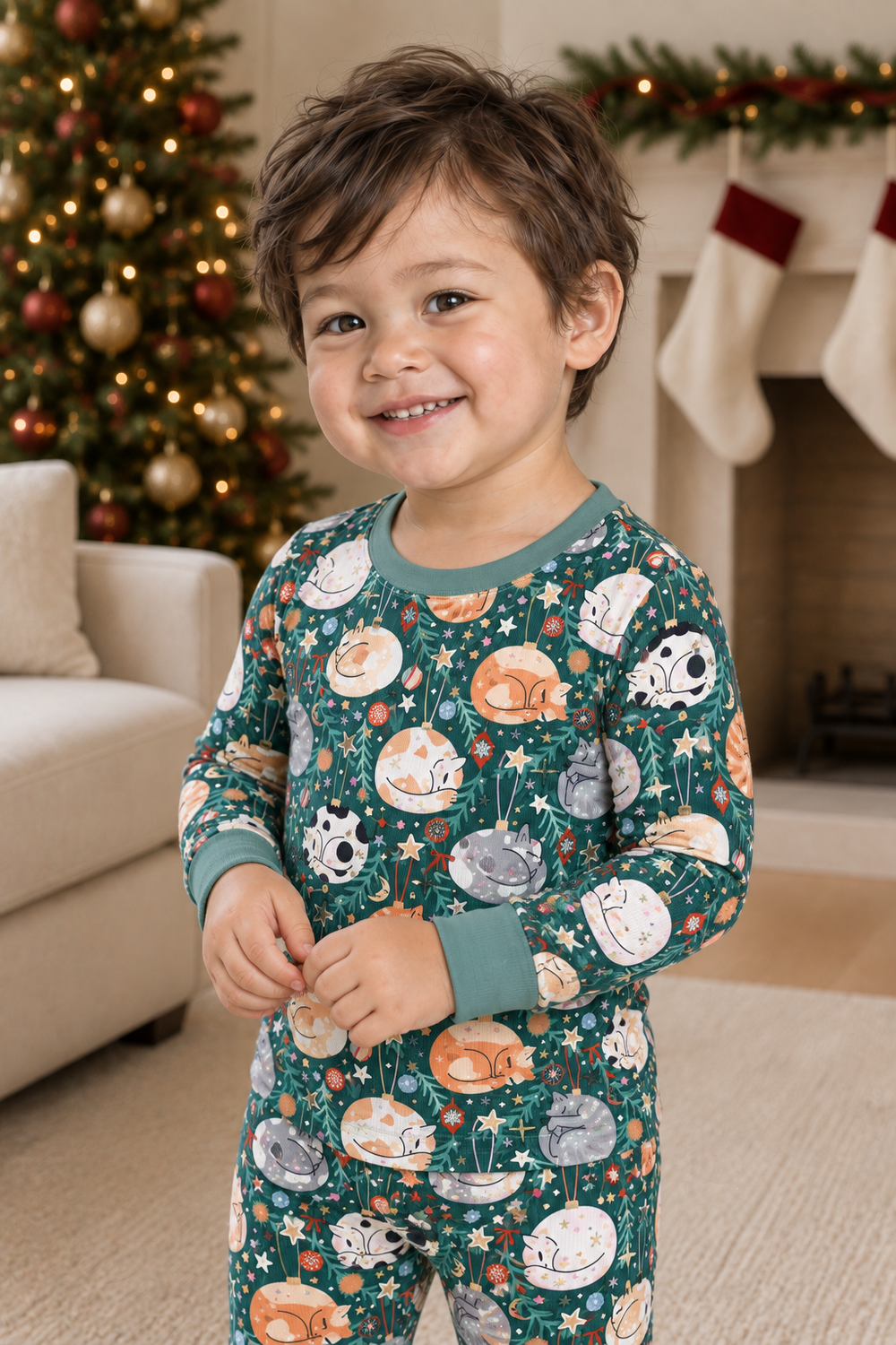 Merry Little Meows (Long Sleeve PJ) — detail view.